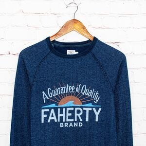 FAHERTY Men's LOGO Crew Sweatshirt in Indigo Dyed Blue Cotton size Small
